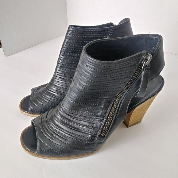 Paul Green Leather Peep Toe Heeled Booties - Picture 1 of 6